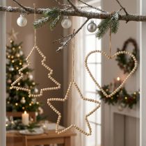 Artikel Decoratiehanger kerst houten kralen hart ster boom H20cm 3st