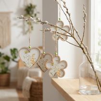Artikel Decoratieve hanger hout bloem hartmotief bloemen 12cm 6 st