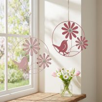 Artikel Decoratieve ring metaal hangdecoratie bloemen roze Ø30cm 2st