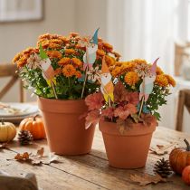 Artikel Dwergdecoratie met bloem bloemplug hout 4×10,5cm 12st