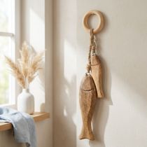 Artikel Mangohouten vis houten vis om op te hangen naturel 10/15cm