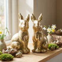 Artikel Bunny goud decoratie zittend antiek look Paashaas H12.5cm 2st