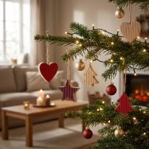 Artikel Kerstboomversiering houten hart sterboom rood 4,5 cm 9st