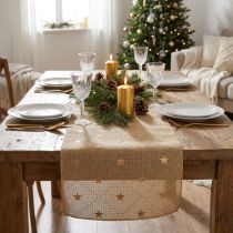 Artikel Kersttafelloper met glanzende sterren, goud, 48 cm x 4,5 m - Feestelijke decoratie