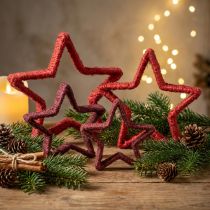 Artikel Ster om op te staan Kerstdecoratie jute rood 13/18cm 4st