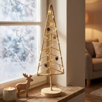 Artikel Kerstboomdecoratie met voet hout metaal naturel 18x12x51cm