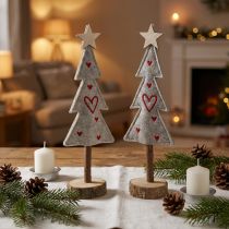 Artikel Kerstboom van viltdecoratie met hartjes grijs rood 28cm 4 st
