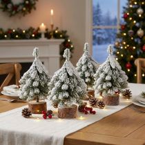 Artikel Winterdecoratie kerstboom in groen wit Ø7cm H14cm 4st
