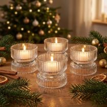 Artikel Theelichthouder geribbeld glas decoratief helder Ø9cm H7cm 4 st