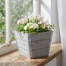Artikel Bloembak houten plantenbak shabby chic grijs 19x19x15.5cm