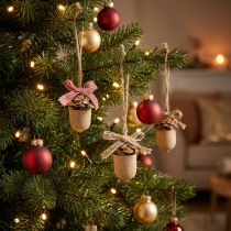 Artikel Kerstdecoratie decoratieve eikel houten kersthanger 5cm 12 st
