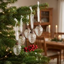 Artikel Kerstdecoraties glazen decoratieve hangers glazen kegels 3×4,5 cm 12 st
