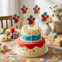Artikel Bloemplugboeket decoratieve taarttopper ballonnen kleurrijk 26cm 15 st