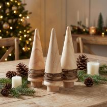 Artikel Mini kerstboom houtdecoratie natuurlijke tafeldecoratie H13,5cm 3 stuks