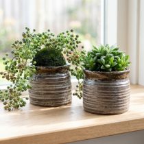 Artikel Decoratieve keramische plantenpot, metallic bruin/grijs, 10,5 x 10 cm, 2 stuks