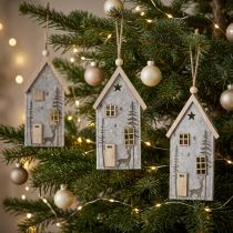 Artikel Kerstdecoratie vilthuisjes, beige, 15cm, set van 6
