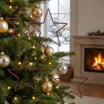 Artikel Grote decoratieve sterren om op te hangen, 24 cm, bessenglitter, kerstversiering, set van 6