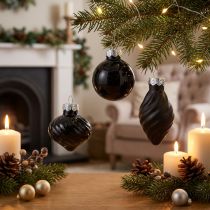 Artikel Mini kerstboomballen glas ui zwart Ø3cm 9 st