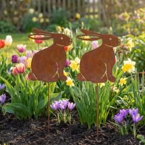 Artikel Metalen tuinpaal in de vorm van een konijn, rustieke blikvanger voor bloemperken en bloemen, 100 cm, 2 stuks