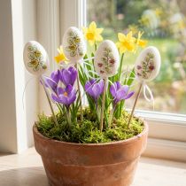 Artikel Paaseieren kunststof Paasdecoratie plantpluggen H6cm 12 stuks