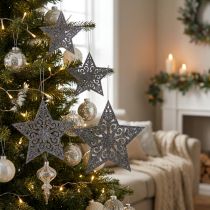 Artikel Kerstster met ornamenten zilvergrijs assorti 8cm - 12cm 9 st
