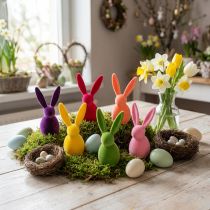 Artikel Konijn met fluweelachtige afwerking, kleurrijk, 13 cm hoog, diverse kleuren, 6 stuks