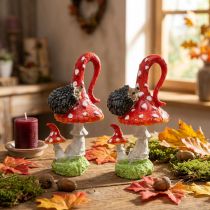 Artikel Vliegenzwam met egeldecoratie paddestoel herfstdecoratie H14cm 2st