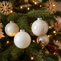 Artikel Sneeuwbol, boomhanger, kerstboomdecoratie, winterdecoratie wit H6,5cm Ø6cm echt glas 24 st