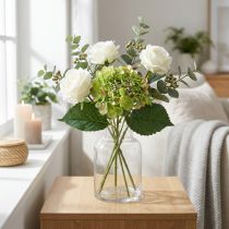 Artikel Hortensia kunst, bloemdecoratie, zijden bloem groen L44cm