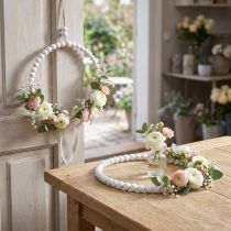 Artikel Decoratieve houten ring Shabby Chic wit Ø19cm, bruiloft, lente, deurdecoratie, set van 4