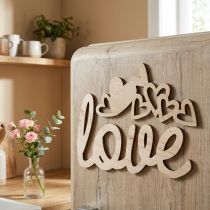 Artikel Hartjes "Love" houten decoratie naturel met magneet decoratiebord 20,5/25cm 6 stuks