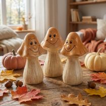 Artikel Decoratieve paddestoelen keramiek bruin herfstdecoratie figuren Ø6cm H10,5cm 3 stuks