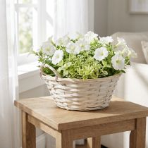 Artikel Mand met handgrepen, spaanplaatmand, plantenmand, wit, vintage, decoratief, Ø35cm
