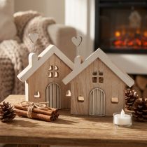 Artikel Houten huis decoratieve huistafelstandaard hout 16,5 cm 2 st