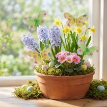 Artikel Decoratieve vlinders op draad geelgroene bloemen 6×9cm 12st