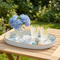 Artikel Decoratief dienblad hortensia's kunststof dienblad wit 39×27,5cm