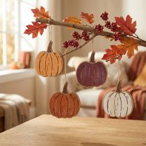 Artikel Pompoenhangdecoratie, houten herfstdecoratie, 14,5 x 13 cm, 8 stuks