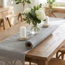 Artikel Tafelloper grijs met jute, decoratiestof 29×450cm - Elegante tafelloper voor uw feestelijke tafeldecoratie
