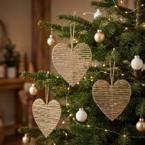 Artikel Decoratief hart jute naturel voor kerstversiering om op te hangen 20cm 4 st