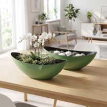 Artikel Moderne groene halvemaanschaal van kunststof 39 cm - veelzijdig ter decoratie - 2 stuks