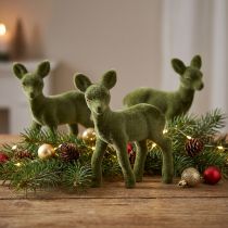 Artikel Decoratief figuur hert reekleurig gevlokt Kerstfiguren groen 10,5cm 6 st