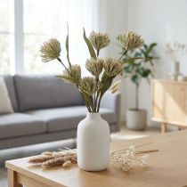 Artikel Kunstbloem met 6 bloesems gevlokt beige groen bos van 3 H38cm