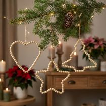 Artikel Decoratieve kerst houten kralen hart sterboom H16cm 3 st