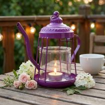 Artikel Theelichthouder glazen lantaarn theepot roze Ø15cm H26cm