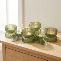 Artikel Decoratieve, geribbelde glazen theelichthouders, groen, Ø9 cm, H7 cm, 4 stuks
