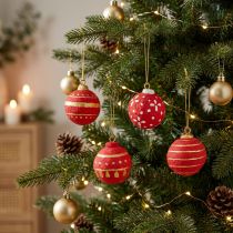 Artikel Rode hangende kerstballen van papier-maché, set van 4 (5,5 cm)