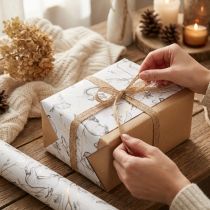 Artikel Cadeaupapier dieren wit grijs goud herfst winter 200cm