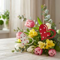Artikel Decoratieve hanger hartdecoratie voor Moederdag rood wit 7,5cm 12 st