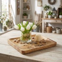 Artikel Decoratief dienblad van mangohout met bloemenpatroon, 25 x 20 cm.