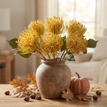 Artikel Protea kunstmatig Leucospermum speldenkussen geel 30cm 6 stuks